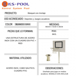 Canasta Básquet de baloncesto con anclaje para piscinas