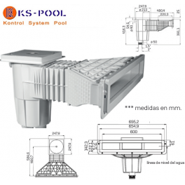 Skimmer boca estrecha y alargada para piscinas de liner con insertos